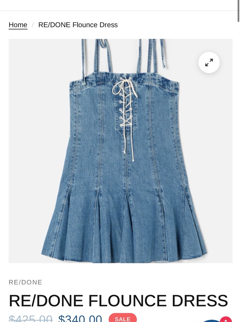 Re/Done Light Wash Denim Lace-Up Dress